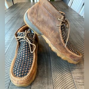 Twisted X Brown Chukka Checkered Driving Mocs Boots Men’s Size 11 (M)